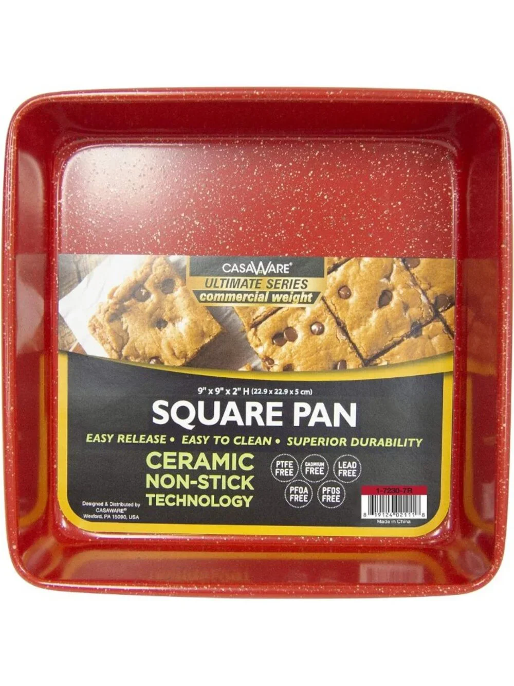 Non-Stick Ceramic Coated 9-Inch Square Cake Pan - Heavyweight Red Granite Finish